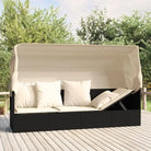 Poly Rattan Ligstoelen met Luifel en Kussens voor Buitenplezier - Zwart en crème / 1 - Ligstoelen