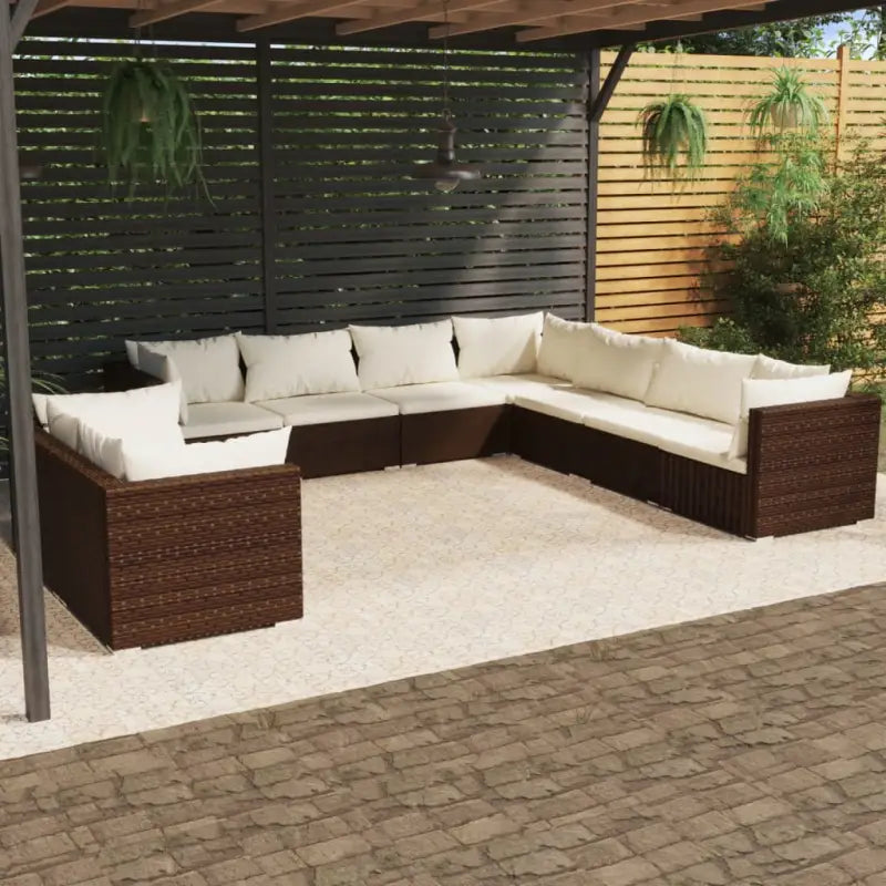 Poly Rattan Lounge Set met Waterbestendig Materiaal en Diepte Zitting - Bruin en crème / 5x hoek + 4x midden - Tuinsets