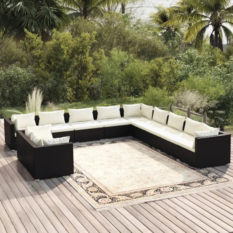 Poly Rattan Lounge Set met Waterbestendig Materiaal en Diepte Zitting - Zwart en crème / 5x hoek + 6x midden - Tuinsets