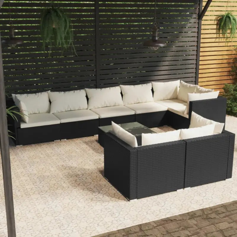 Poly Rattan Lounge Set met Waterbestendig Materiaal en Diepte Zitting - Zwart en crème / 5x hoek + 3x midden + Tafel