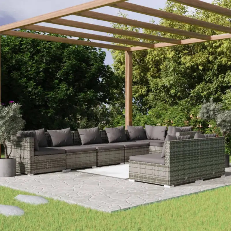Poly Rattan Lounge Set met Waterbestendig Materiaal en Diepte Zitting - Grijs en antraciet / 3x hoek + 5x midden