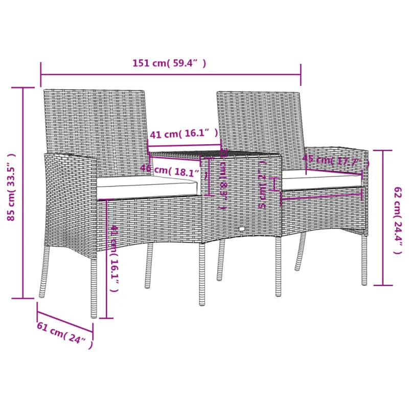 Poly Rattan Loungebank met Tafeltje voor Tuin of Terrace - Antraciet / 1 - Loungebanken