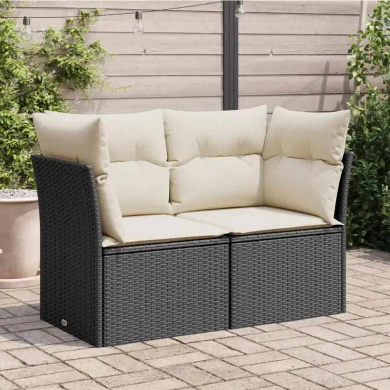 Poly rattan loungebank voor een comfortabele zitervaring met modulair ontwerp - Zwart en crème / 1 / Tweezitsbank