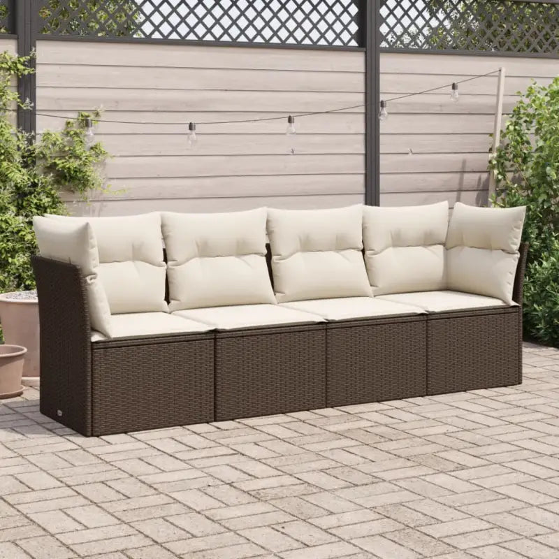 Poly rattan loungeset met comfortabele zitervaring en gepoedercoat staal - Bruin en crème / Zonder tafel - Tuinsets
