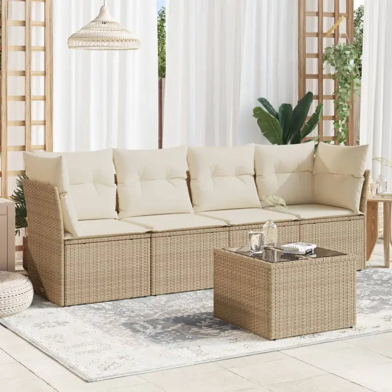 Poly rattan loungeset met comfortabele zitervaring en gepoedercoat staal - beige en crèmekleurig / Met tafel - Tuinsets