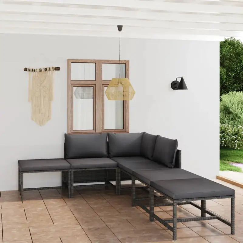 Poly rattan loungeset met diepte zitting en comfortabel materiaal vulling - Grijs / 2x hoek + 2x midden + 2x