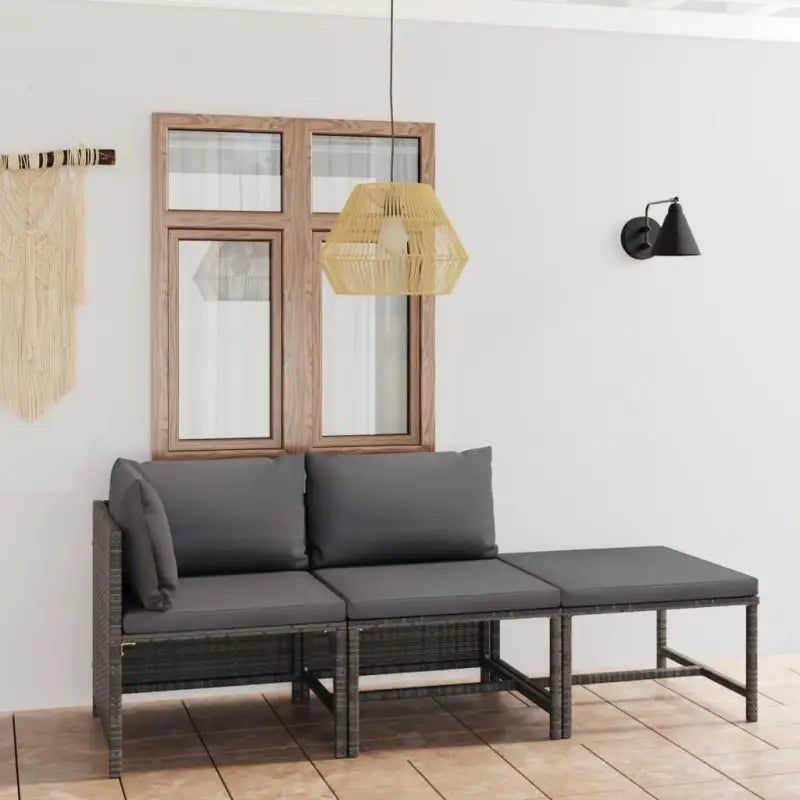 Poly rattan loungeset met diepte zitting en comfortabel materiaal vulling - Grijs / hoek + midden + voetensteun