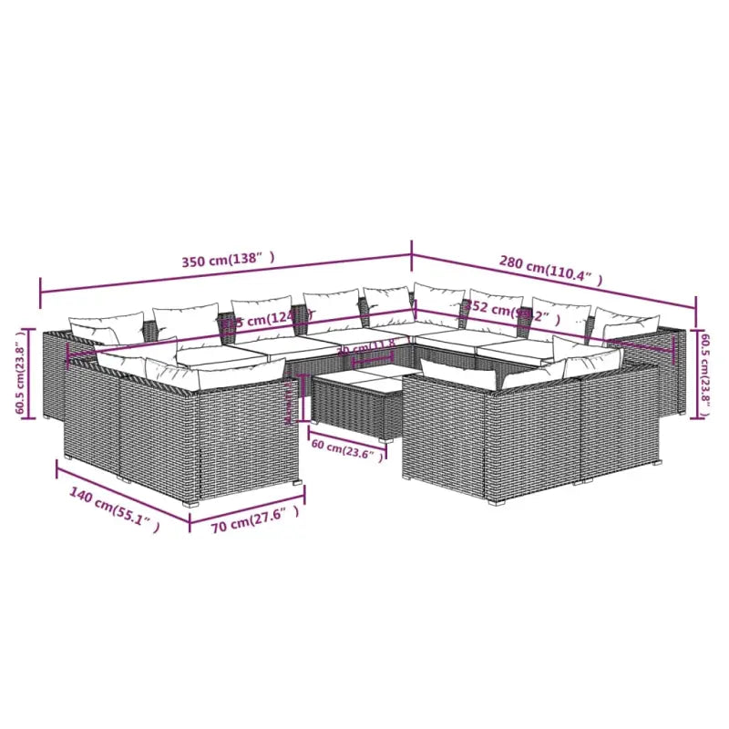 Poly rattan loungeset met diepte zitting voor moderne buitenruimte - Tuinsets