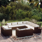 Poly rattan loungeset met diepte zitting voor moderne buitenruimte - Bruin en wit / 7x hoek + 4x midden - Tuinsets