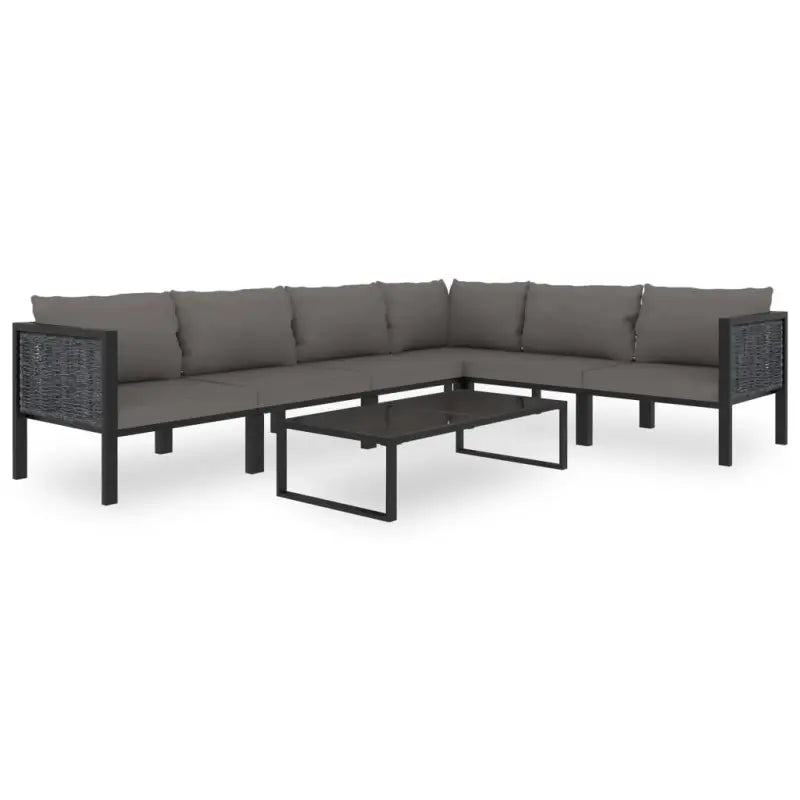 Poly rattan loungeset met gehard glas en dikte kussen voor tuin of terras - 3x hoek + 3x midden + Tafel - Tuinsets
