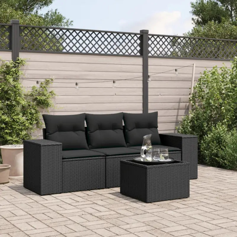 Poly rattan loungeset met gepoedercoat staal afmetingen en waterdichte tas - Zwart / Met tafel - Tuinsets