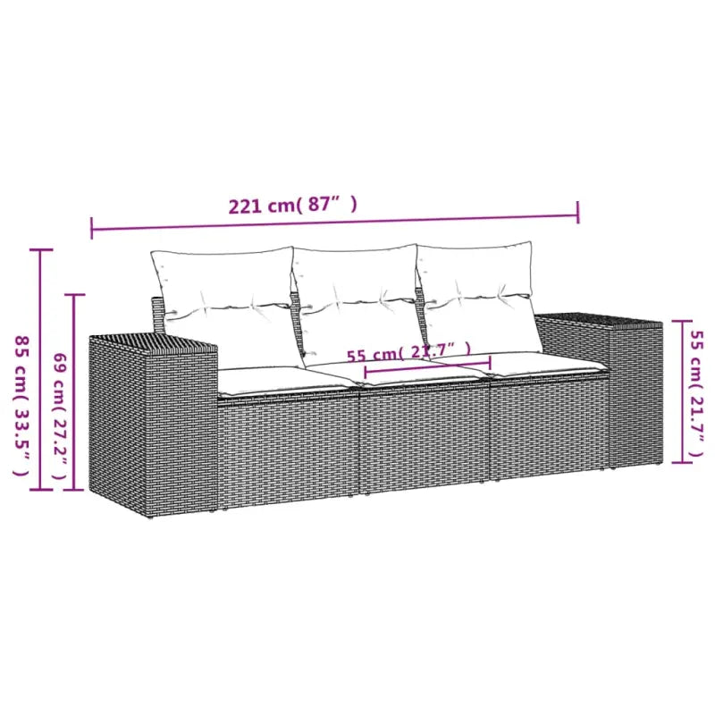 Poly rattan loungeset met gepoedercoat staal afmetingen en waterdichte tas - Tuinsets