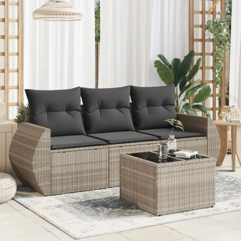 Poly rattan loungeset met gepoedercoat staal en waterdichte tas - Lichtgrijs / Met tafel - Tuinsets