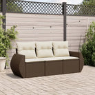 Poly rattan loungeset met gepoedercoat staal en waterdichte tas - Bruin en crème / Zonder tafel - Tuinsets