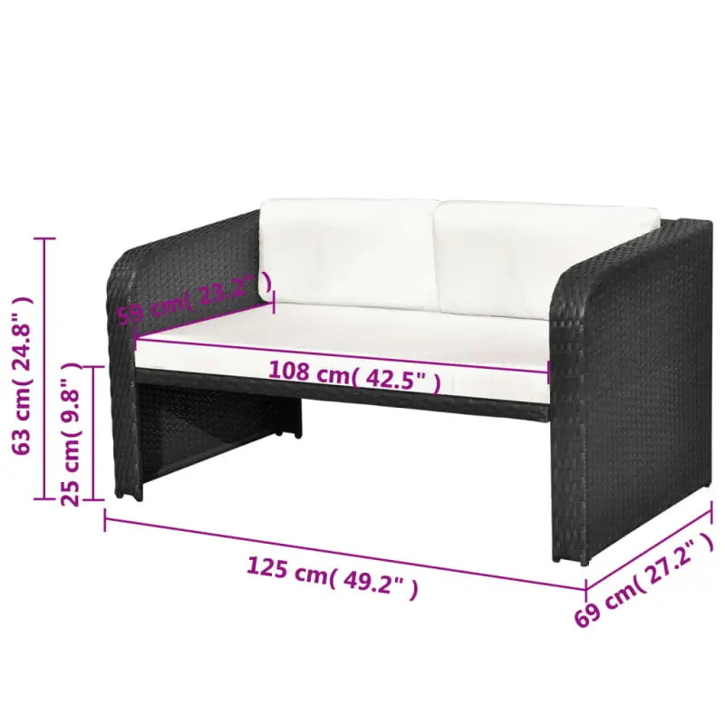 Poly rattan loungeset met glazen tafelblad inclusief levering - Zwart - Tuinsets