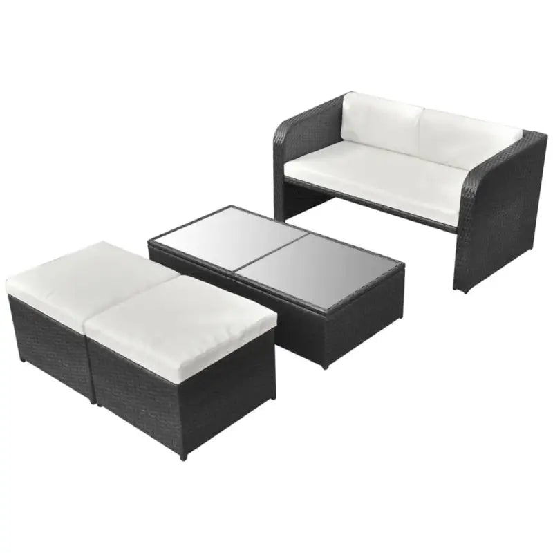 Poly rattan loungeset met glazen tafelblad inclusief levering - Zwart - Tuinsets