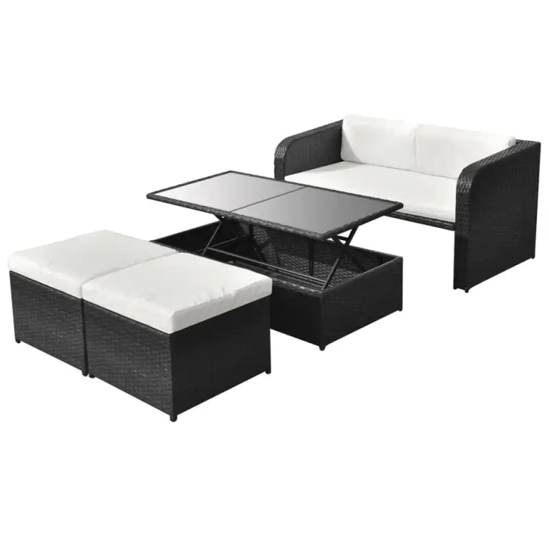 Poly rattan loungeset met glazen tafelblad inclusief levering - Zwart - Tuinsets