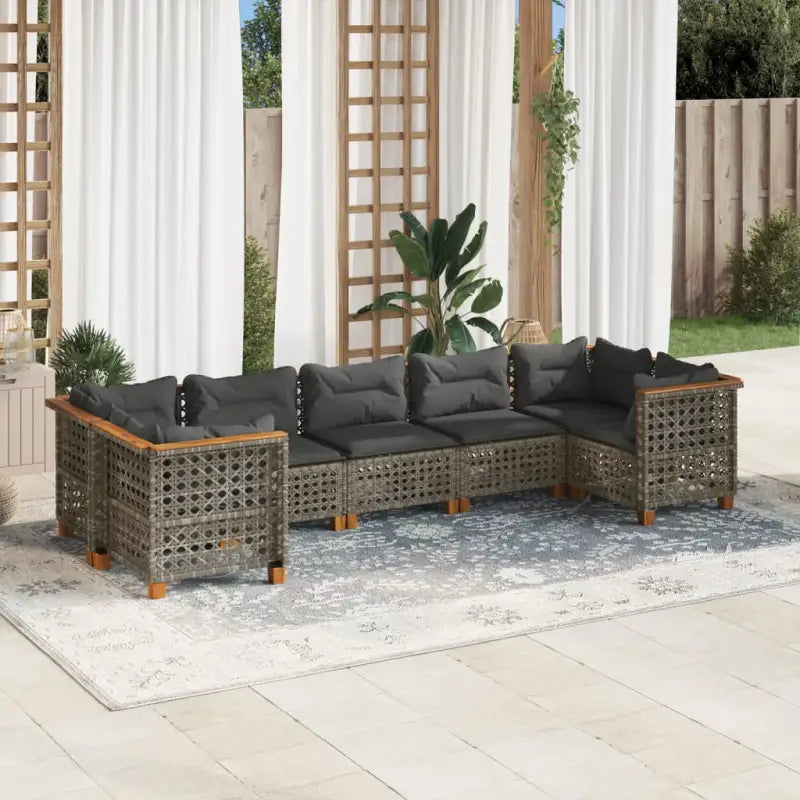 Poly rattan loungeset met natuurlijke olieafwerking voor een comfortabele zitervaring - Grijs / Lijngeweven - Tuinsets