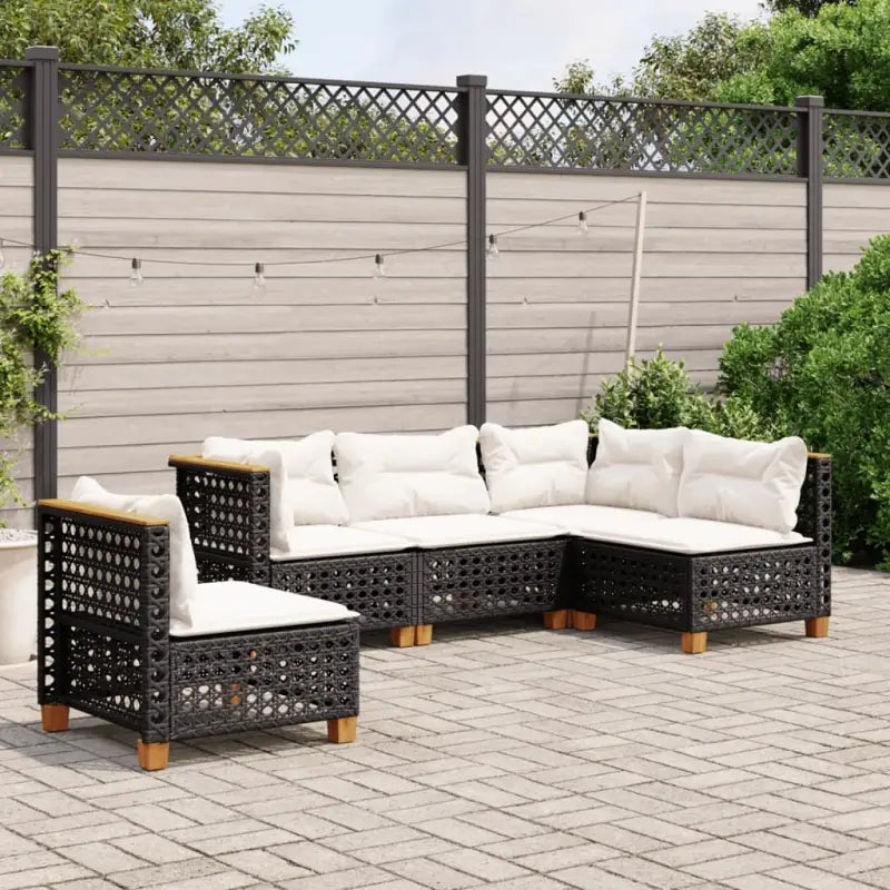 Poly rattan loungeset met natuurlijke olieafwerking en comfortabele zitervaring - Zwart / Zonder tafel / gat weven