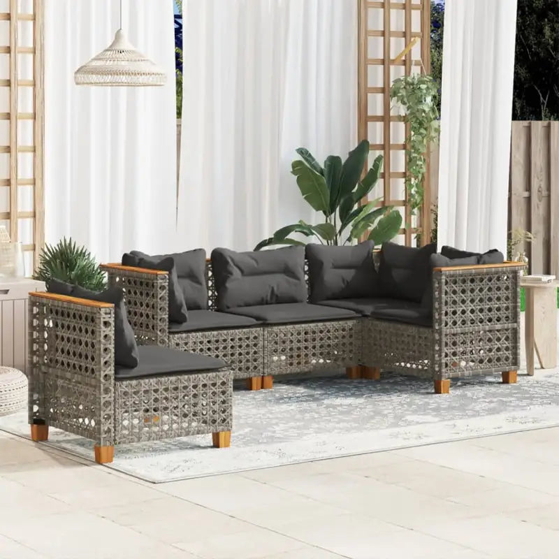 Poly rattan loungeset met natuurlijke olieafwerking en comfortabele zitervaring - Grijs / Zonder tafel / gat weven