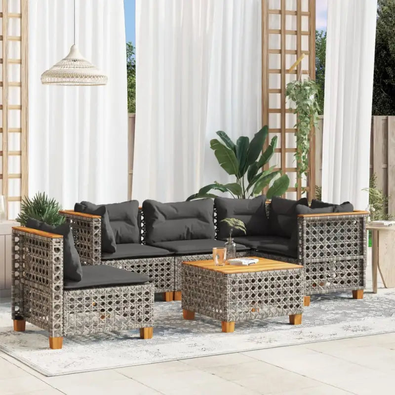 Poly rattan loungeset met natuurlijke olieafwerking en comfortabele zitervaring - Grijs / Met tafel / gat weven