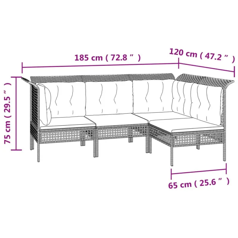 Poly rattan loungeset met rasterontwerp en comfortabele diepte zitting - Tuinsets