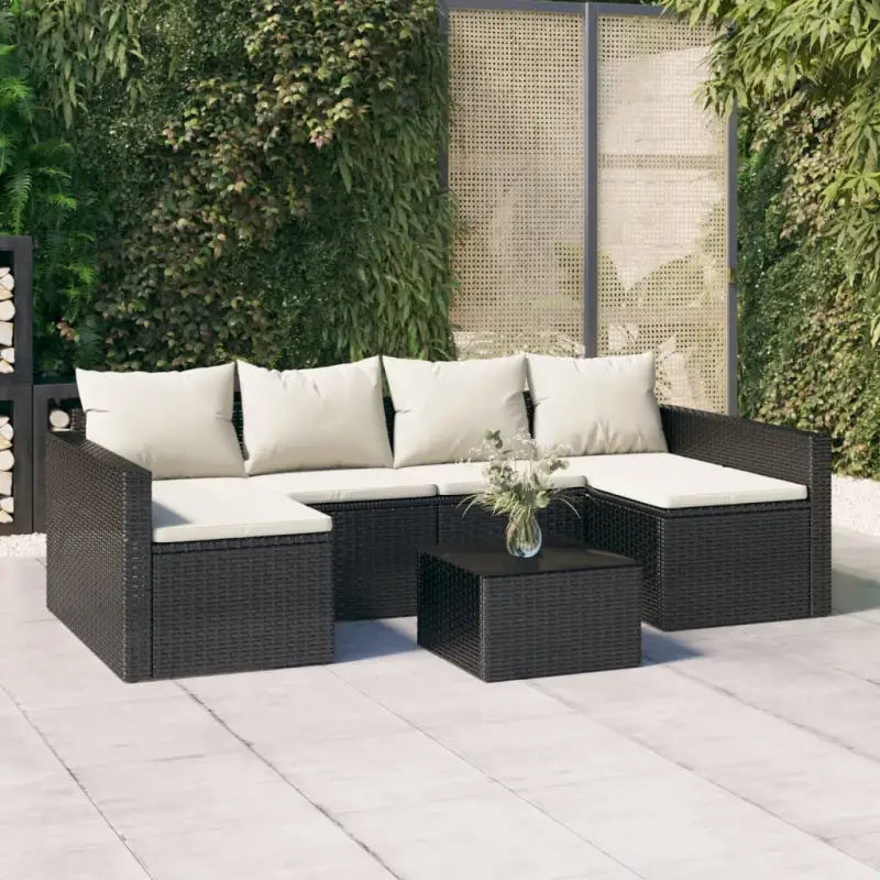Poly rattan loungeset met U-vormige bank in zwart materiaal - Zwart en crème - Tuinsets