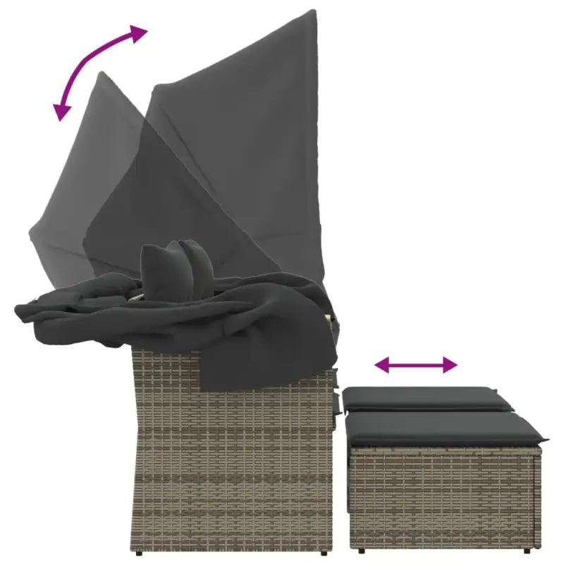 Poly Rattan Loungeset met Uitschuifbare Luifel en Wasbare Hoes - Loungebanken
