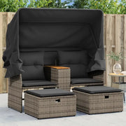 Poly Rattan Loungeset met Uitschuifbare Luifel en Wasbare Hoes - Loungebanken