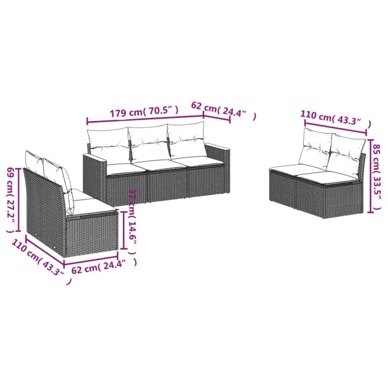 Poly rattan loungeset met wasbare hoes en gepoedercoat staal afmetingen - Tuinsets