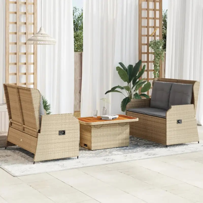 Poly rattan loungeset met wasbare hoes voor een comfortabele zitervaring - Beige en grijs / 90 x 55 x 40/71 cm