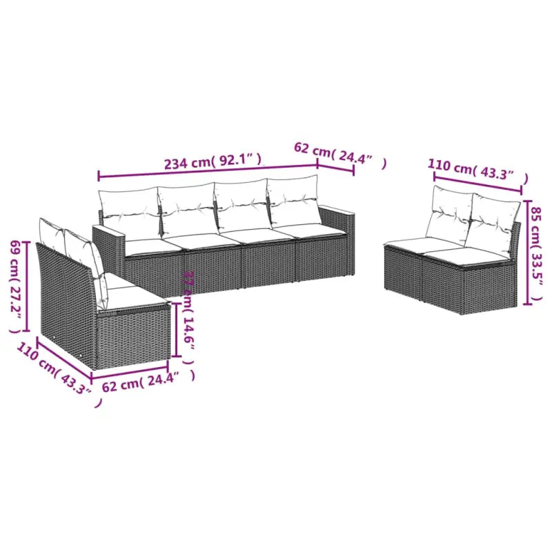 Poly Rattan Loungeset met Wasbare Hoezen en Gepoedercoat Staal Afmetingen - Tuinsets