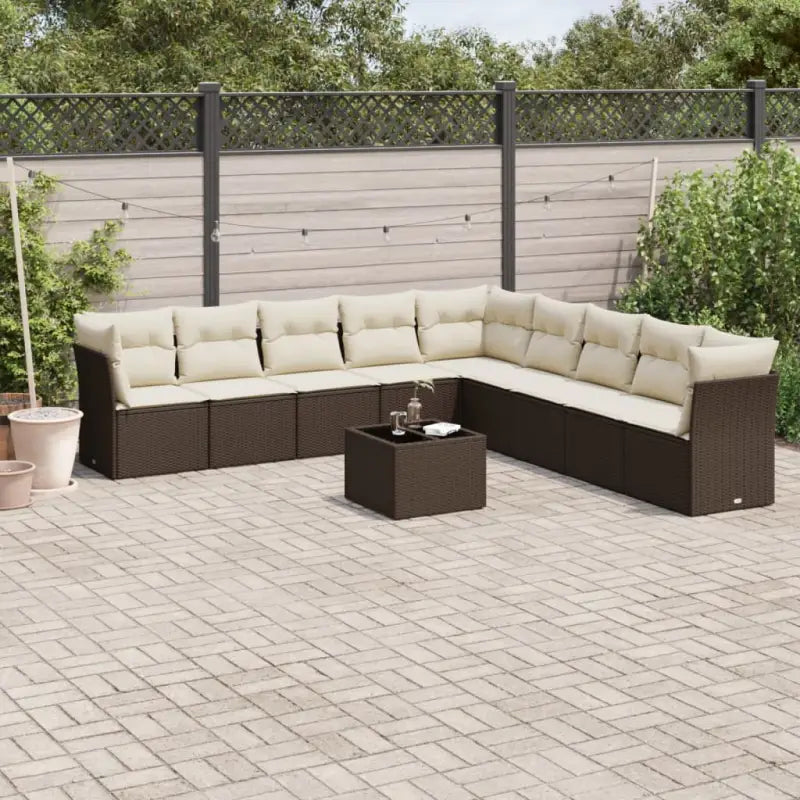 Poly rattan loungeset met waterdichte tas en gepoedercoat staal afmetingen - Bruin en crème / Met tafel - Tuinsets