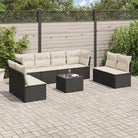 Poly Rattan Loungeset met waterdichte tas en gepoedercoat staal afmetingen - Zwart en crème / Met tafel - Tuinsets
