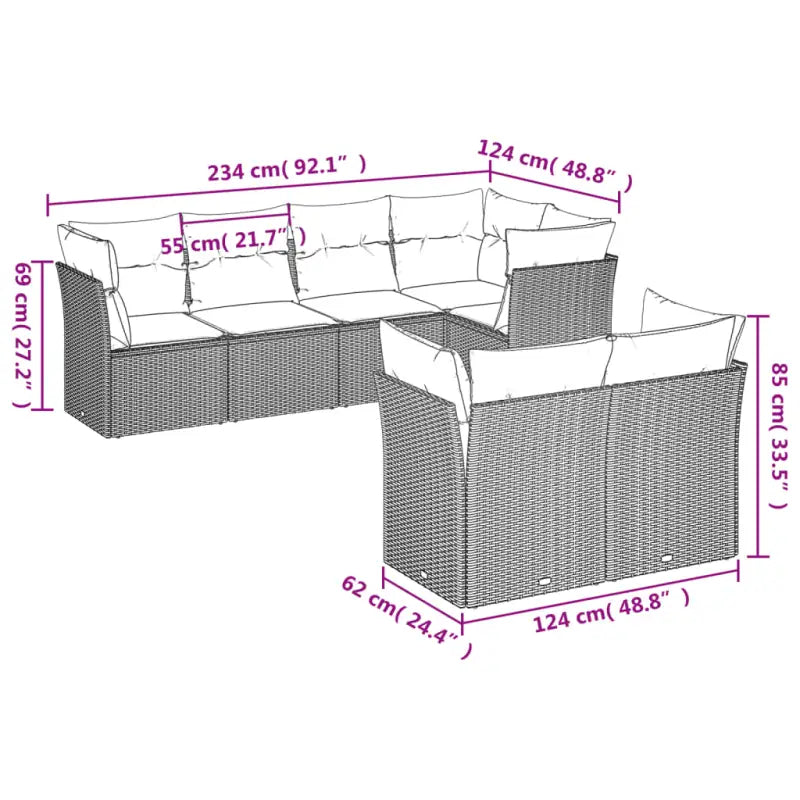 Poly rattan loungeset met waterdichte tas en gepoedercoat staal afmetingen - Tuinsets