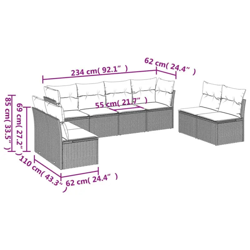 Poly Rattan Loungeset met waterdichte tas en gepoedercoat staal afmetingen - Tuinsets