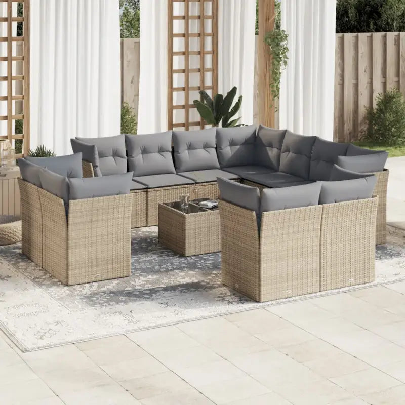 Poly Rattan Loungeset met Waterdichte Tas en Gepoedercoat Staal - Beige en grijs / Met tafel - Tuinsets