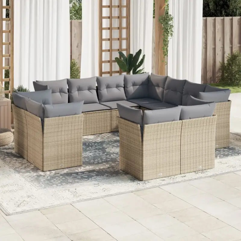 Poly Rattan Loungeset met Waterdichte Tas en Gepoedercoat Staal - Beige en grijs / Zonder tafel - Tuinsets