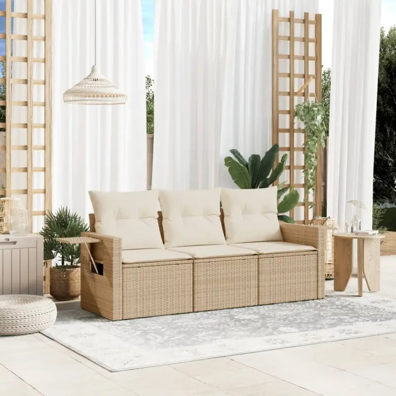 Poly rattan loungeset met waterdichte tas en gepoedercoat staal - beige en crèmekleurig / Zonder tafel - Tuinsets