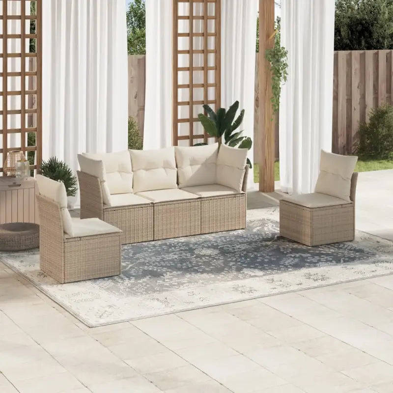 Poly Rattan Loungeset met Waterdichte Tas en Gepoedercoat Staal - beige en crèmekleurig / Zonder tafel - Tuinsets