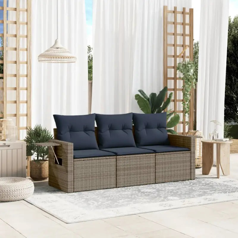 Poly Rattan Loungeset met Waterdichte Tas en Gepoedercoat Staal - Grijs en blauw / Zonder tafel - Tuinsets
