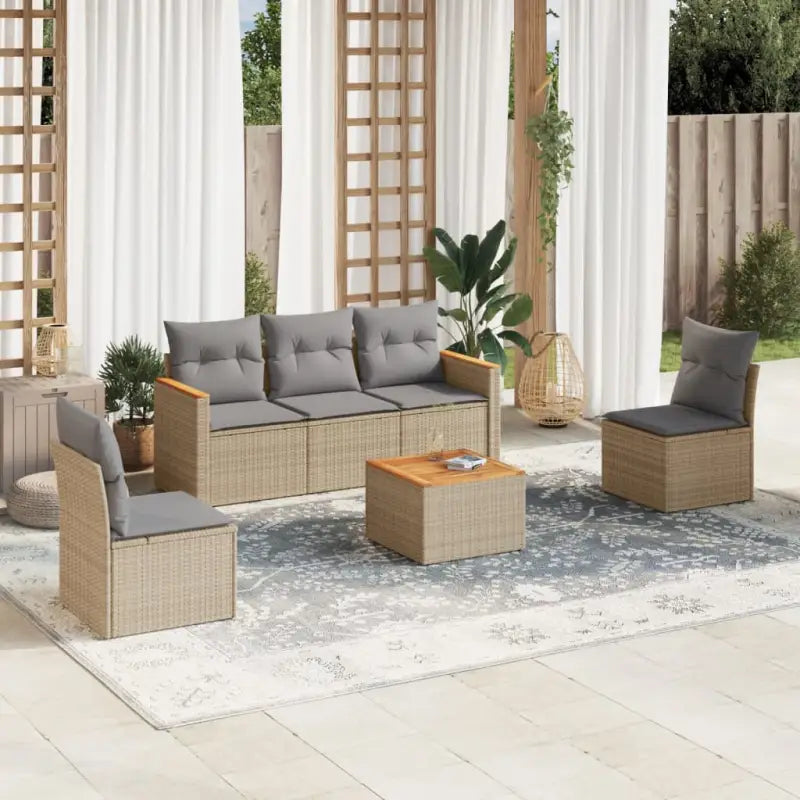 Poly rattan loungeset met waterdichte tas en wasbare hoes voor buiten genieten - Beige en grijs / Met tafel - Tuinsets