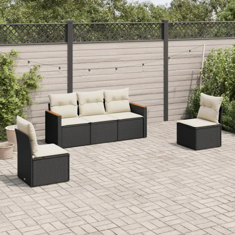 Poly rattan loungeset met waterdichte tas en wasbare hoes voor buiten genieten - Zwart en crème / Zonder tafel