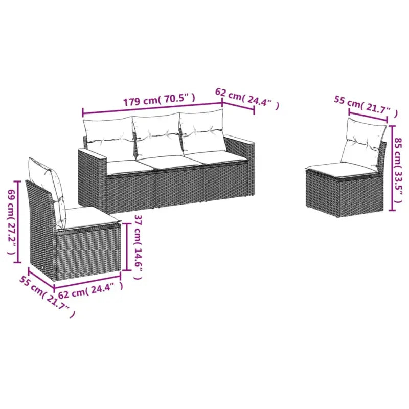 Poly rattan loungeset met waterdichte tas en wasbare hoes voor buiten genieten - Tuinsets