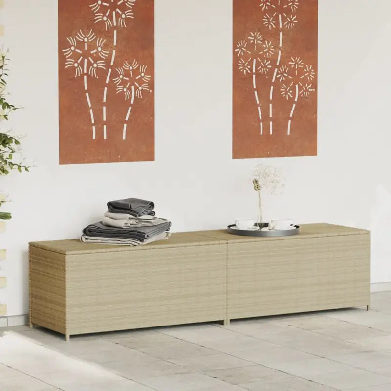 Poly Rattan Opbergbox met Gepoedercoat Stalen Frame voor Buiten - Gemengd beige / 200 x 50 x 58 cm - Opbergboxen