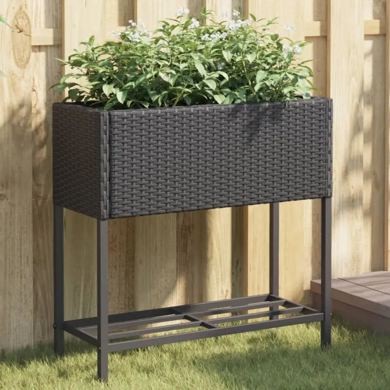 Poly rattan plantenbak met nonwoven zak voor tuin of terras - Zwart / 70 x 28 x 70 cm / 1 - Bloempotten & plantenbakken