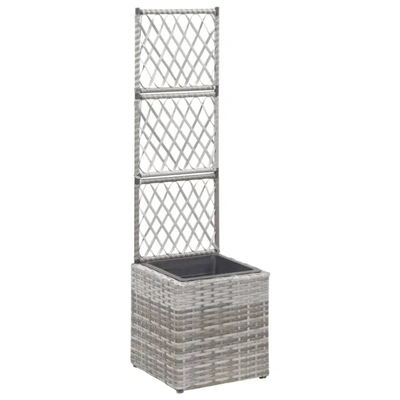 Poly rattan plantenbak met uitneembare potten en latwerk voor tuin - Grijs / 30 x 30 x 107 cm / 1 - Bloempotten &