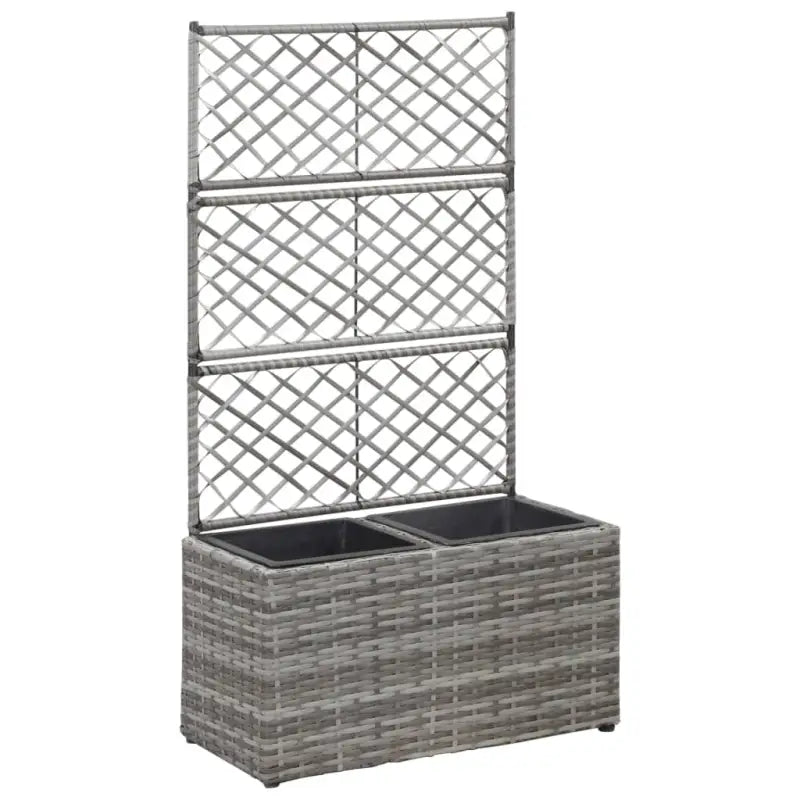 Poly rattan plantenbak met uitneembare potten en latwerk voor tuin - Bloempotten & plantenbakken