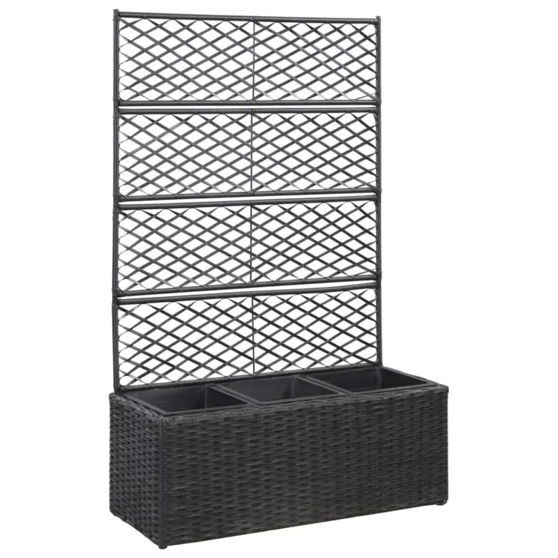 Poly rattan plantenbak met uitneembare potten en latwerk voor tuin - Zwart / 83 x 30 x 130 cm / 1 - Bloempotten &
