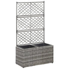 Poly rattan plantenbak met uitneembare potten en latwerk voor tuin - Grijs / 58 x 30 x 107 cm / 1 - Bloempotten &